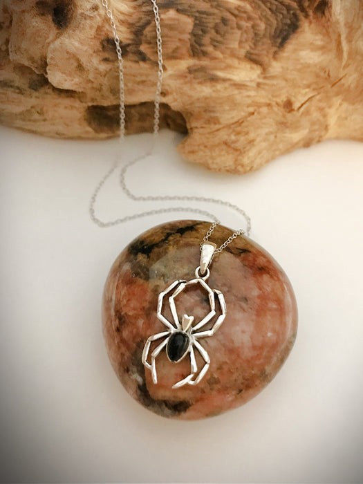 Onyx Spider Necklace | Sterling Silver Chain Pendant | Light Years Jewelry