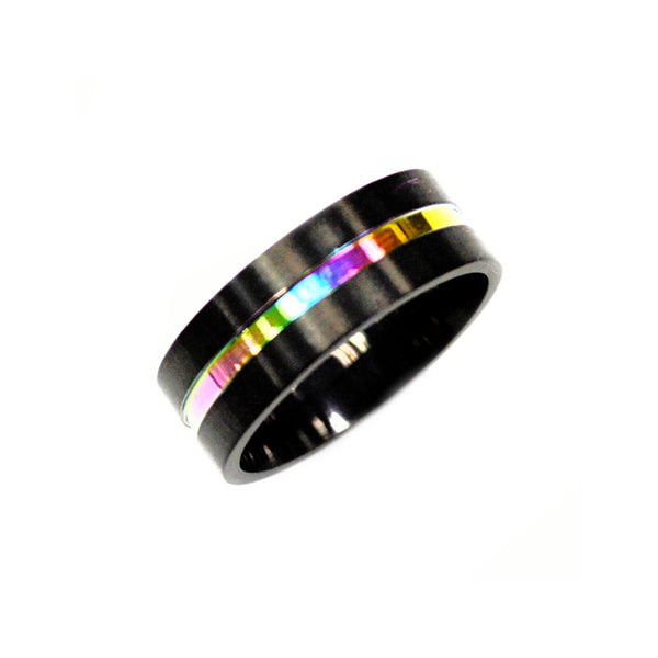 Black & Rainbow Steel Band | Stainless Ring Size 7 8 9 10 | Light Years