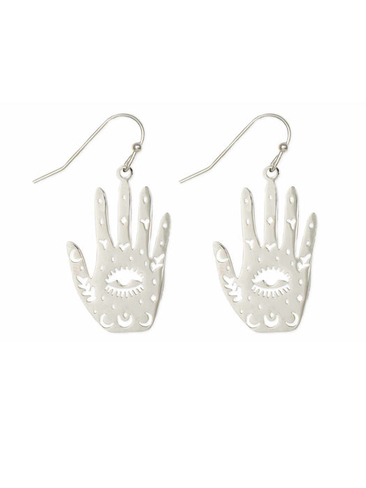 Mystical Hand Dangles | Silver Tone Earrings | Light Years Jewelry