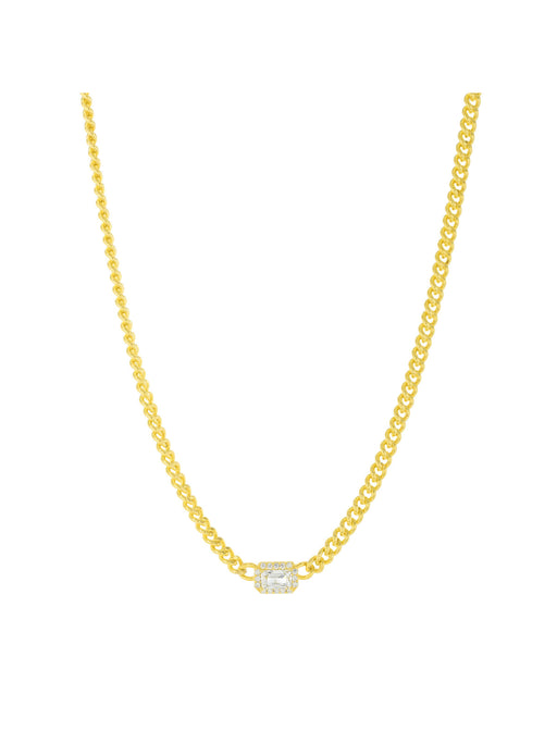 CZ Baguette Centerpiece Necklace | Gold Plated Curb Chain | Light Years