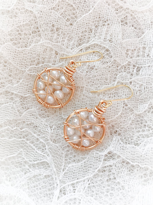 Woven Pearl Bead Earrings | Gold Vermeil Dangles | Light Years Jewelry