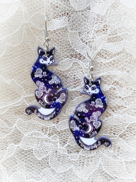 Celestial Cat Silhouette Dangles | Statement Earrings | Light Years Jewelry