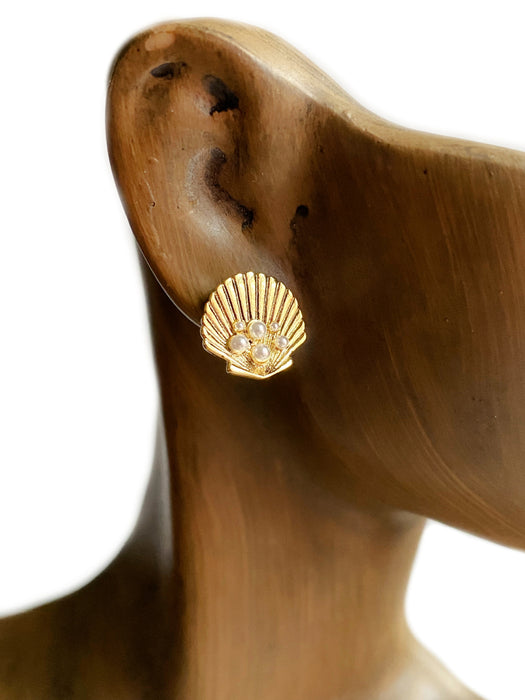 Shell & Pearl Posts | Gold Plated Stud Earrings | Light Years Jewelry