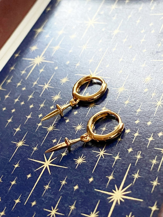 Tiny Dagger Huggie Hoops | Gold Plated Earrings | Light Years Jewelry