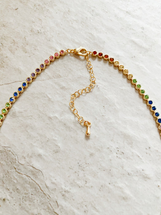 Rainbow CZ Collar Necklace | Gold Plated Chokers | Light Years Jewelry