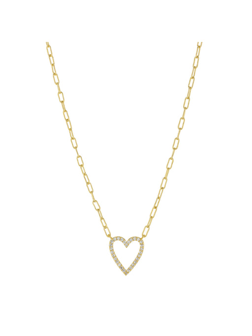 CZ Heart Centerpiece Necklace | Gold Plated Paperclip Chain | Light Years