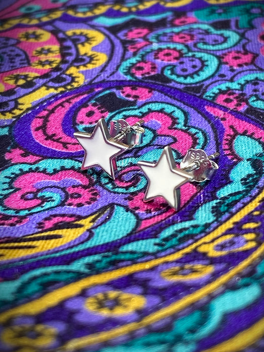 White Star Enamel Posts | Sterling Silver Studs Earrings | Light Years