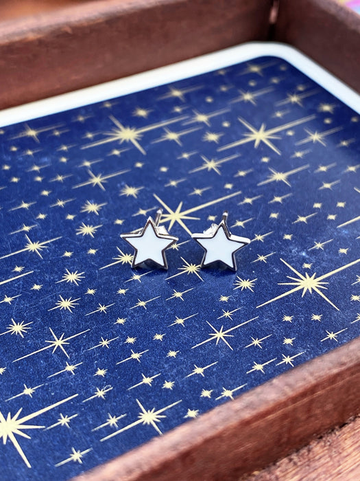 White Star Enamel Posts | Sterling Silver Studs Earrings | Light Years