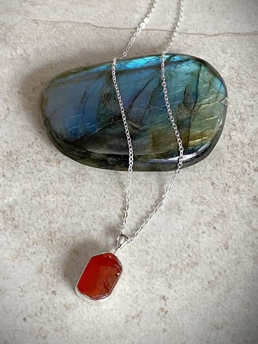 Rough Cut Gemstone Necklace | Carnelian | Sterling Silver Pendant Chain | Light Years