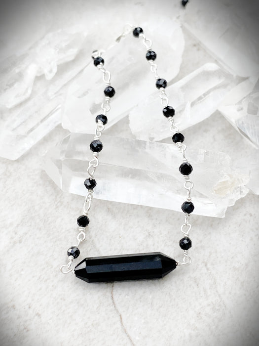 Crystal Point Beaded Bracelet | Black Onyx | Sterling Silver | Light Years Jewelry