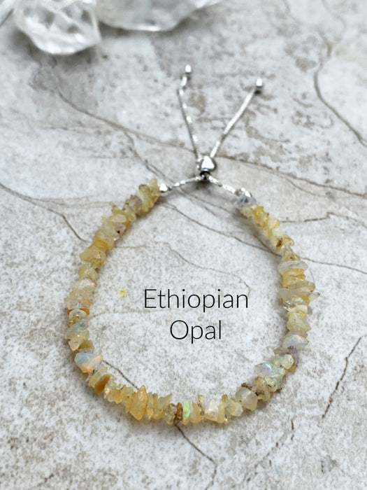 Gemstone Chip Slider Bracelets | Ethiopian Opal | Sterling Silver Chain | Light Years