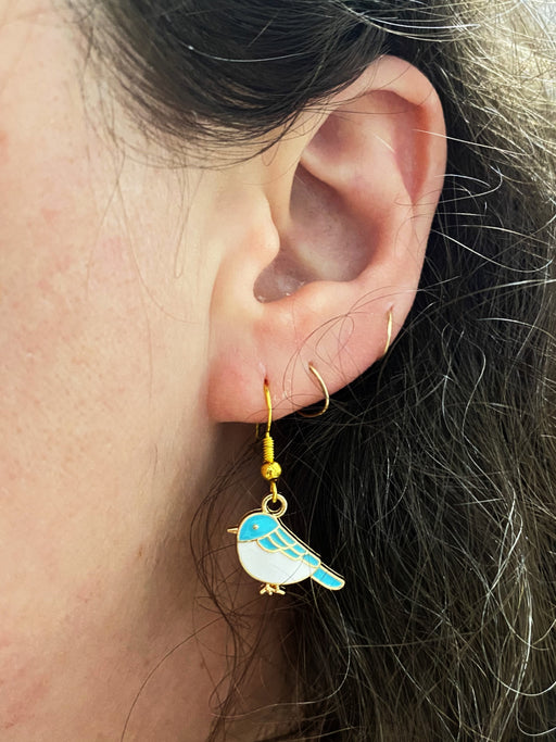 Blue Bird Enamel Dangles | Gold Fashion Earrings | Light Years Jewelry