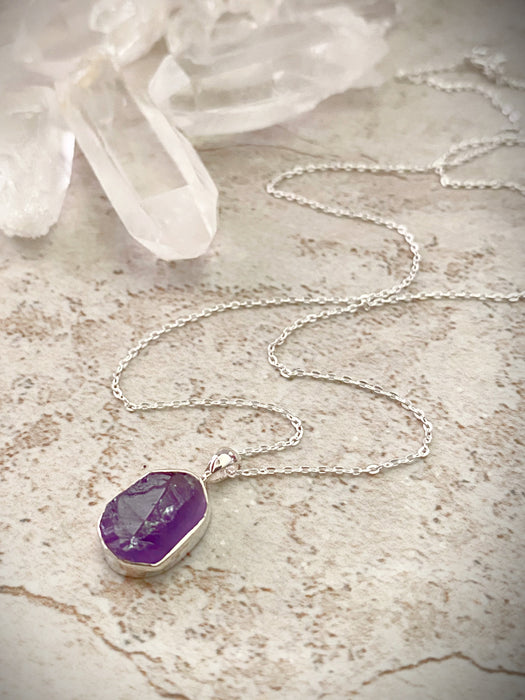 Rough Cut Gemstone Necklace | Amethyst | Sterling Silver Pendant Chain | Light Years