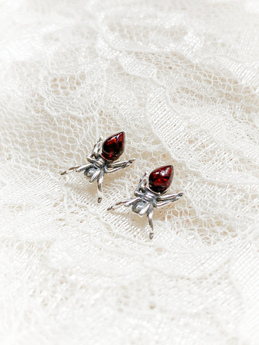 Baltic Amber Spider Posts | Sterling Silver Studs Earrings | Light Years