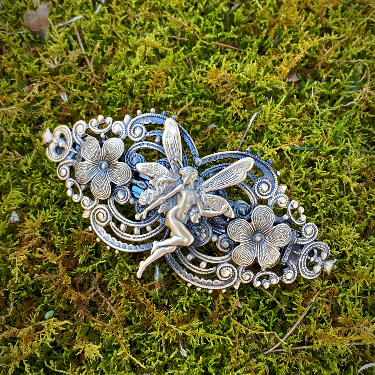 Vintage Large French Silver Flower Barrette Butterfly French Barrette| Rebekajewelry main image 4