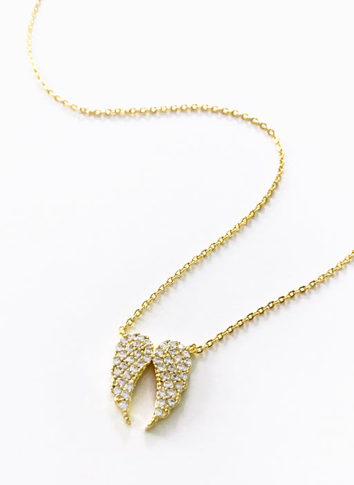 Angel Wing Necklace | Pave CZ White Gold Silver Chain | Light Years