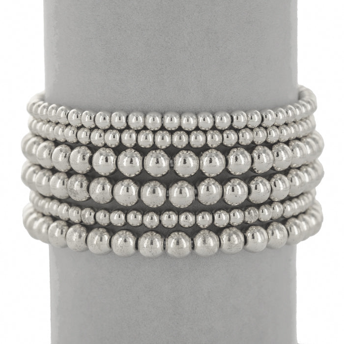 Ball Bead Stretch Bracelet Set | Silver Plated | Light Years Jewelry
