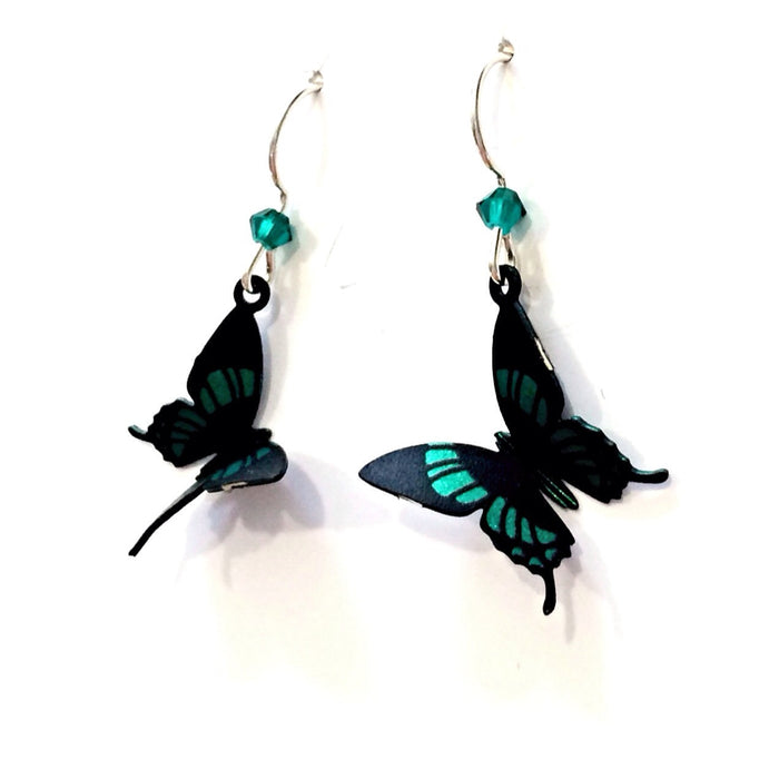 Green Butterfly Dangle Earrings | Sterling Silver | Light Years Jewelry