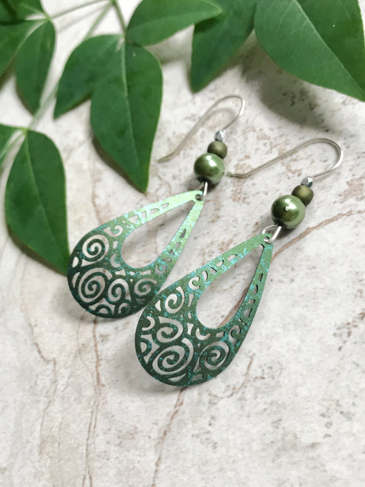Green Swirl Statement Dangles Earrings by Adajio | Light Years Jewelry