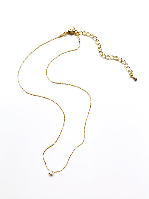 Bezel Set CZ Necklace | Gold Plated Chain Pendant Choker | Light Years