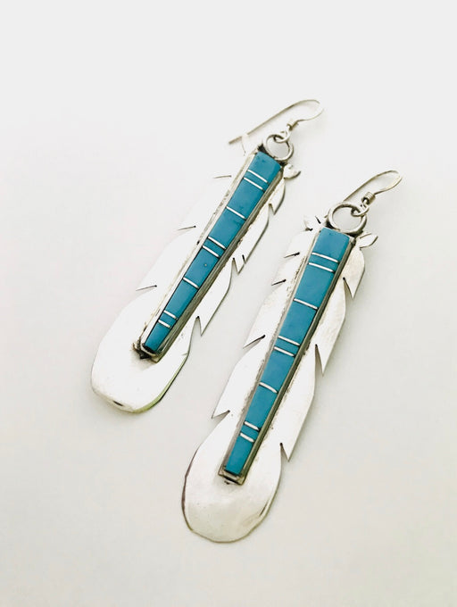 Turquoise Inlay Feather Earrings | Navajo Handmade | Light Years