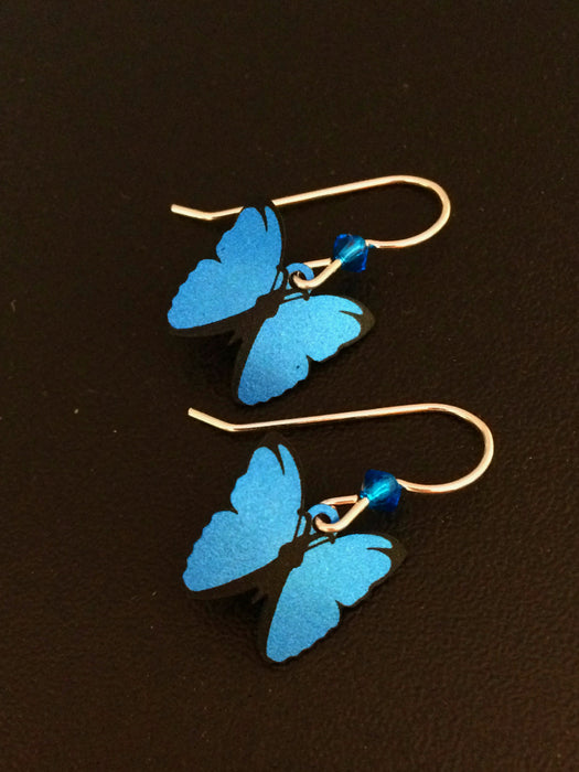 Blue Morpho Butterfly Dangles | Sterling Silver Earrings | Light Years