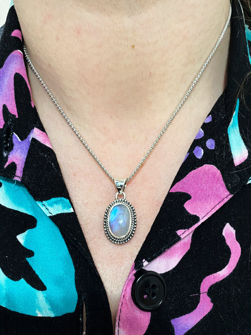 Ornate Rainbow Moonstone Pendant | Sterling Silver | Light Years Jewelry
