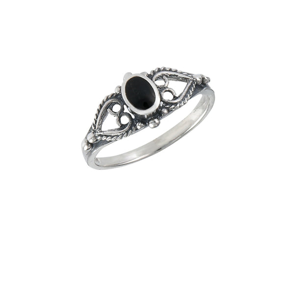 Onyx & Hearts Ring | Sterling Silver size 5 6 7 8 | Light Years Jewelry