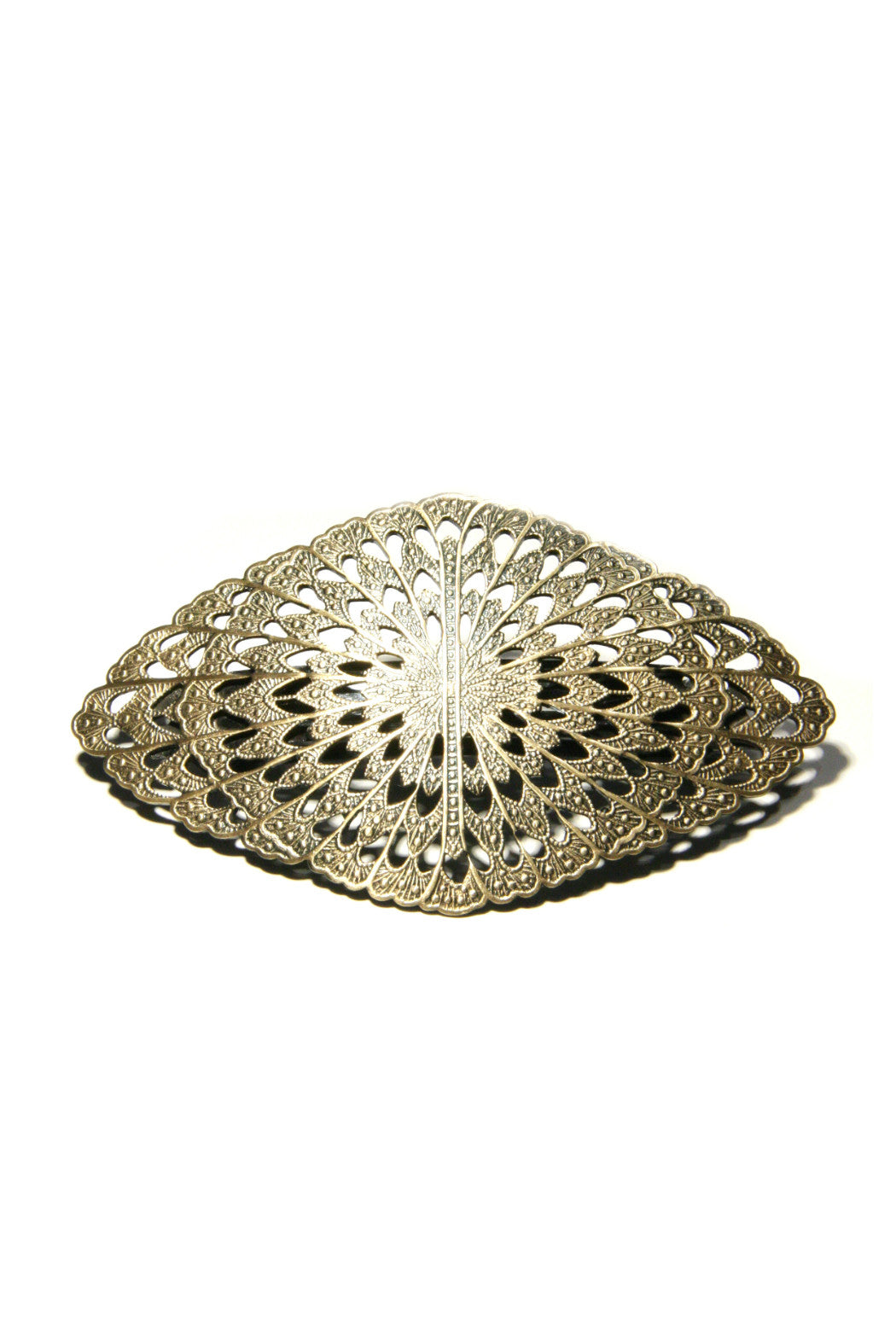 Antique Gold Tone Filigree Hair Accessory Barrette Ornate Metal Edwardian READ 1900 main image 4