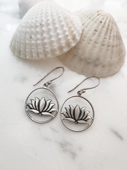 Encircled Lotus Dangles | Sterling Silver Earrings | Light Years Jewelry