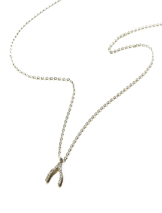 CZ Wishbone Charm Necklace