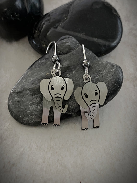 Tibetan Silver Dangle Elephant Earrings - New With Tags, Hook Closure, Animal Theme Jewelry