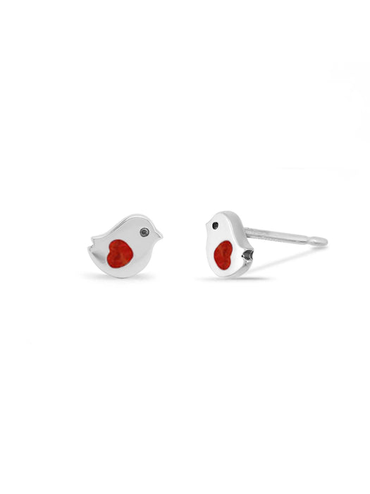 Heart Bird Posts by boma | Red Coral | Sterling Silver Studs Earrings | Light Years