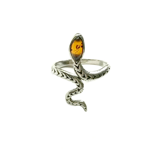 Baltic Amber Snake Ring | Sterling Silver Size 6 7 8 9 10 | Light Years