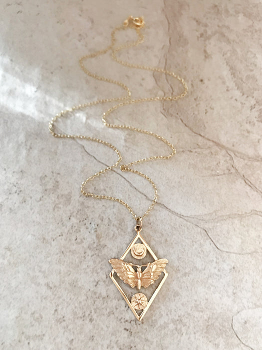 Celestial Moth Necklace | Gold Vermeil Bronze Pendant | Light Years