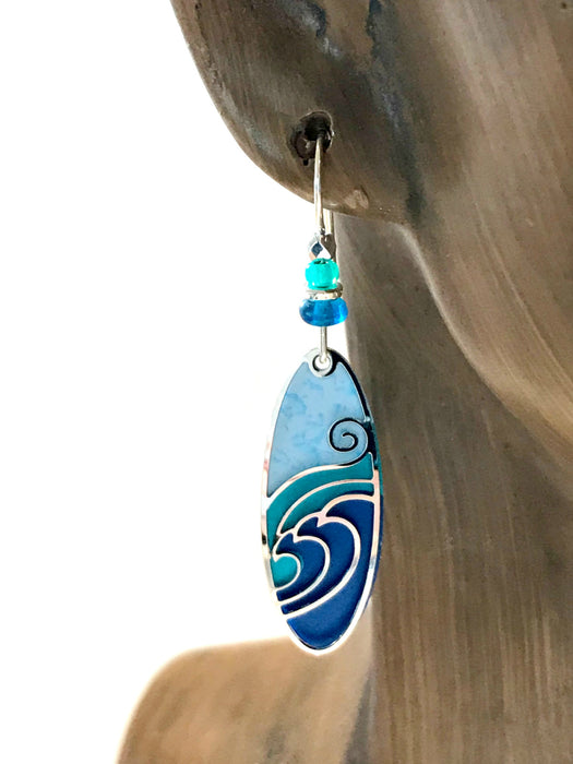 Blue and Silver Wave Earrings | Sterling Silver Dangles | Light Years