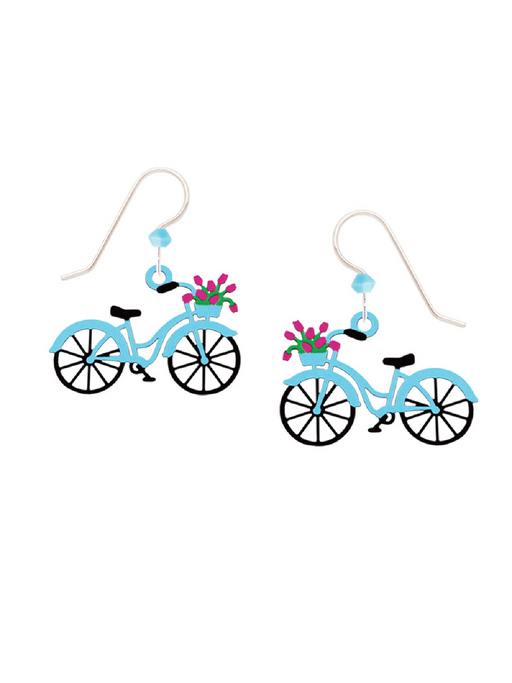 Flower Basket Bicycle Dangles | Sterling Silver Earrings | Light Years