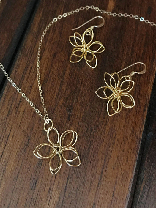 Golden Wire Flower Earrings | Gold Fill Dangles | Light Years Jewelry