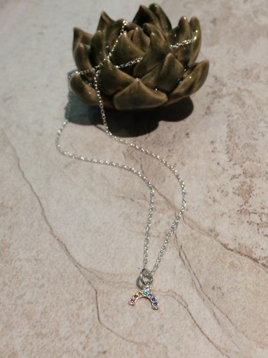 Rainbow CZ Necklace | Sterling Silver Pendant Chain | Light Years