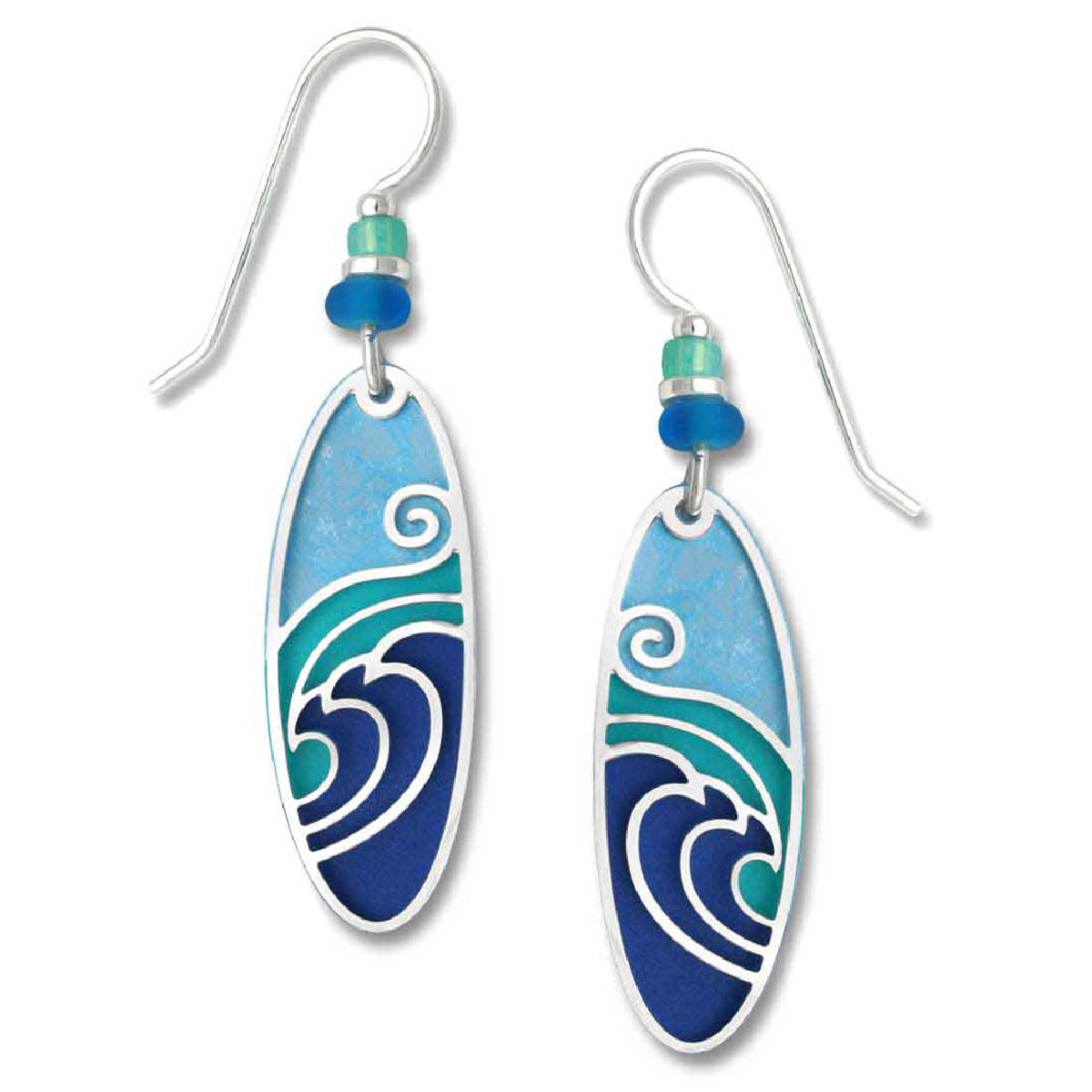 Blue and Silver Wave Earrings | Sterling Silver Dangles | Light Years