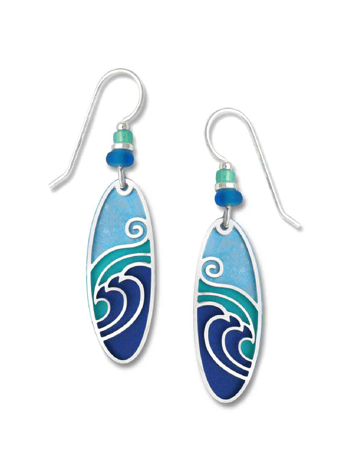 Blue and Silver Wave Earrings | Sterling Silver Dangles | Light Years